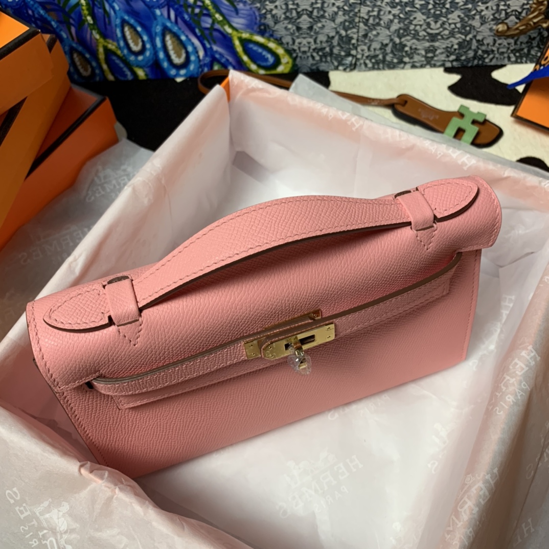 Hermes Mini Kelly Pochette 22cm Bag In Pink Epsom Leather